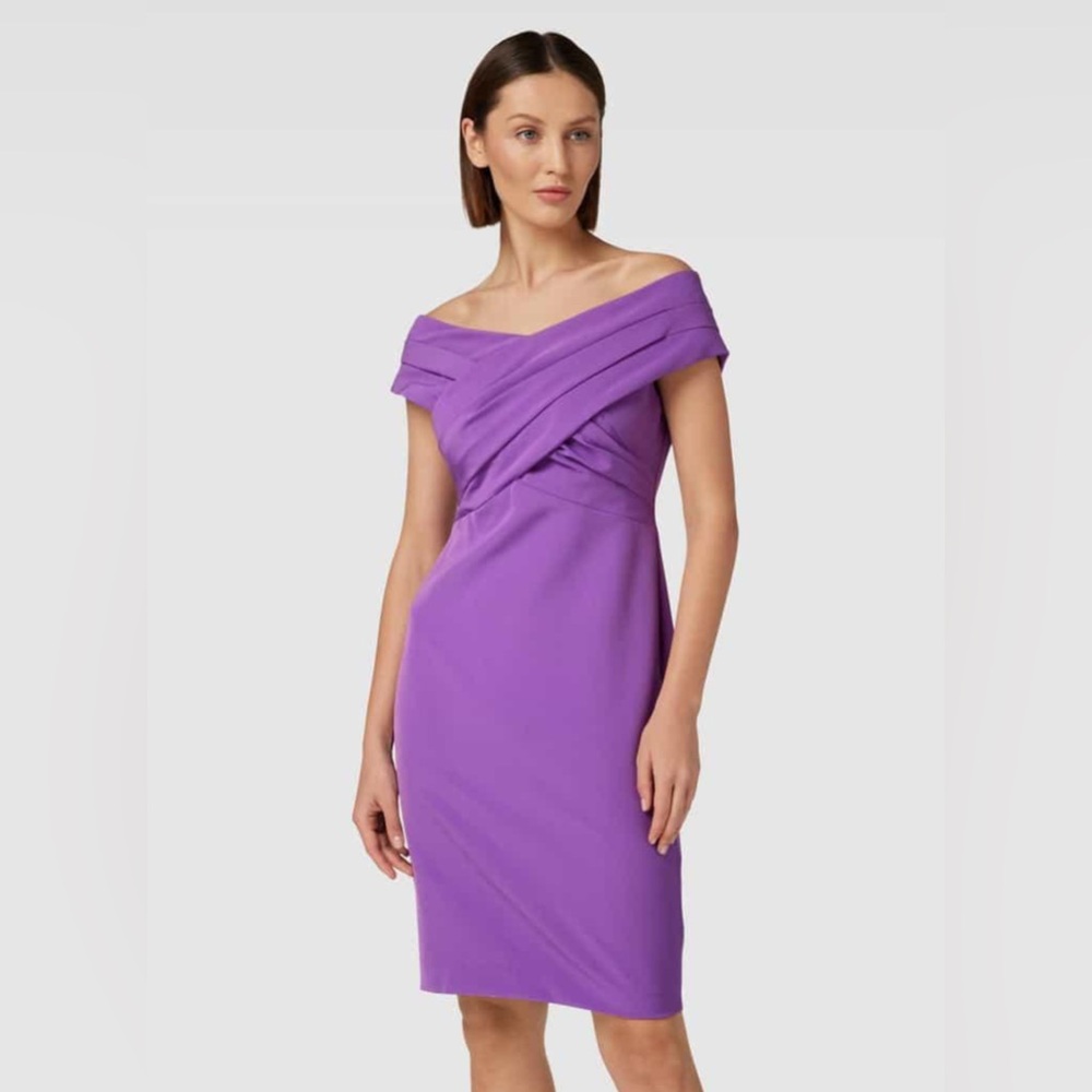 Lauren Ralph Lauren Purple Off-Shoulder Draped Sheath Dress Size 6‎ NWT $175